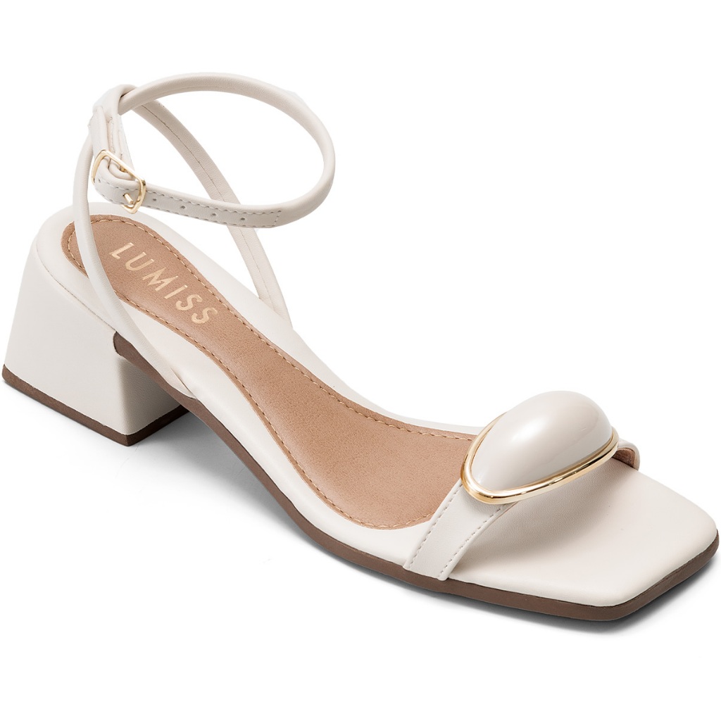 Sandália Feminina Lumiss Confortável Salto Baixo Bloco Enfeite Metalizado Blogueira Off White em Oferta na Shopee