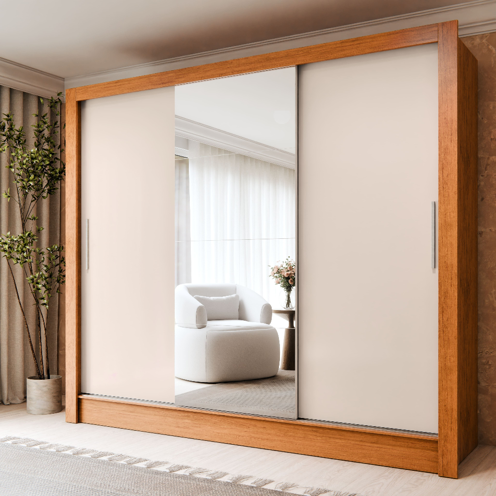 Guarda Roupa Mobili Plus 3 Portas de Correr Casal Grande com Cabideiro MDF MDP Roupeiro Moderno