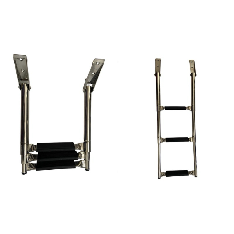 Escada retratil 3 degraus aço inox para lancha, veleiro, náutica telescópica, motorhome, beliche
