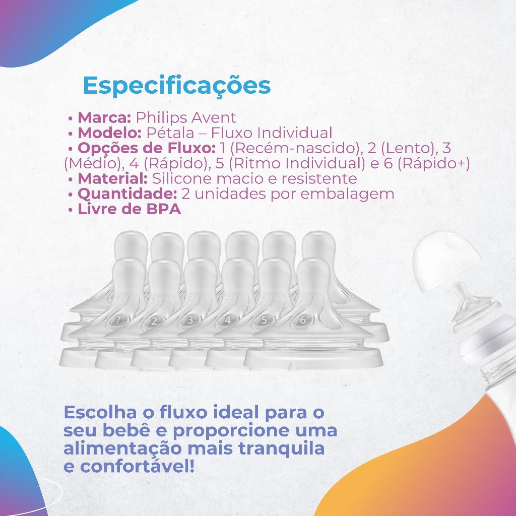 Bico Mamadeira Avent Pétala 3.0 Nº5 - Fluxo Extra Rápido 2 Unidades Philips Antivazamento