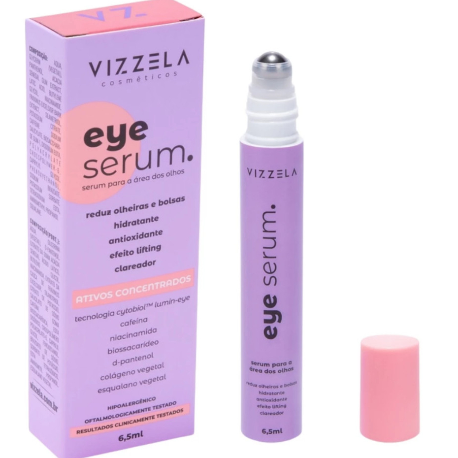 Eye Sérum Para Área dos Olhos Vizzela Vegano Roll on 6,5ml Creme Para Olheiras