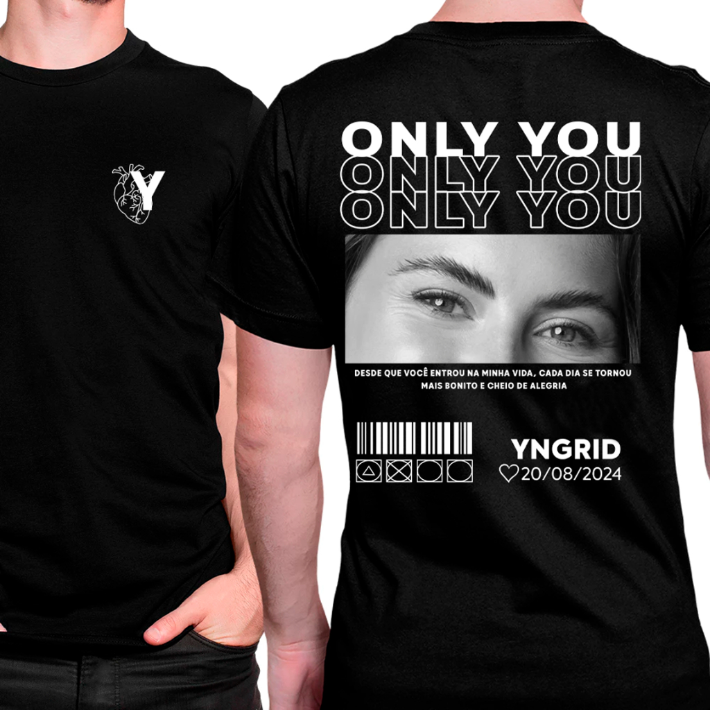 Camiseta Preta Namorada Personalizada – Presente Romântico com Foto e Data Especial / Foto da Namorada