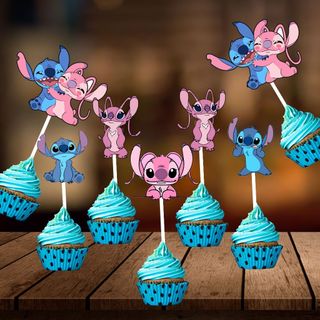 Tags Toppers Personalizados P/CupCakes 5CM ou Docinhos 3CM - Stitch&Angel Lilo&Stitch em Oferta na Shopee