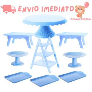 Kit Decoração Perfeita 2.0 com Boleira Cake Renda 22cm + 2 Mesinhas + 3 Bandejas 20x13 + 2 Mini Cake + 1 Escadinha em Oferta na Shopee