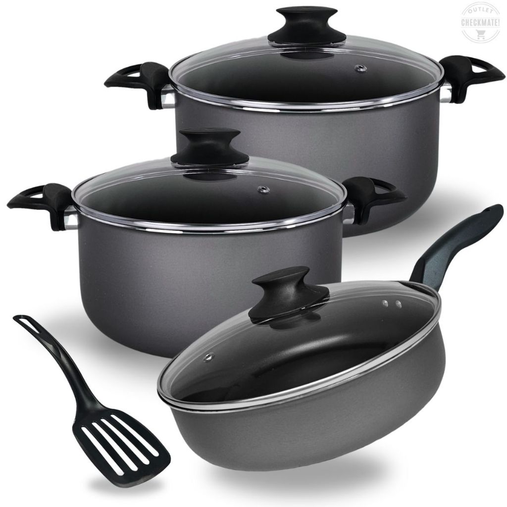 Kit Panelas Caçarolas TAMANHO GRANDE 22 e 24 cm e Frigideira Alta 24 cm Antiaderente Cor Grafite em Oferta na Shopee