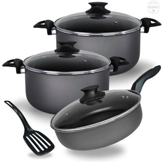 Kit Panelas Caçarolas TAMANHO GRANDE 22 e 24 cm e Frigideira Alta 24 cm Antiaderente Cor Grafite em Oferta na Shopee