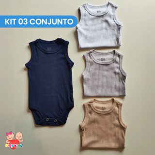 Kit 3 Body Regata Malha Canelada Verão 100% Algodão
