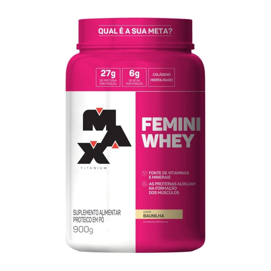 Femini Whey Max Titanium Sabor Baunilha Com 900g em Oferta na Shopee
