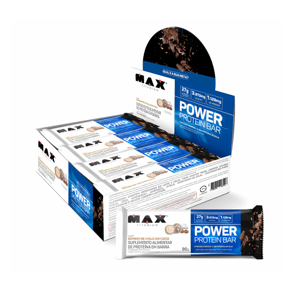 Power Protein Bar Max Titanium Bombom Avelã com 8 Unidades de 90g em Oferta na Shopee