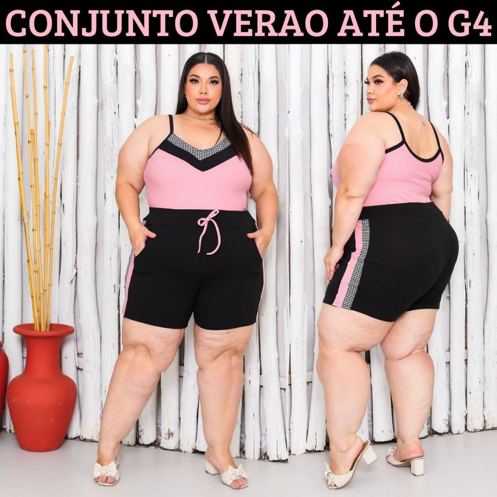 Conjunto Plus Size Feminino Verao Short e Regata Tamanhos Grandes GG G1 G2 G3 G4 Gordinhas Maravilhosas Moda Plus t em Oferta na Shopee