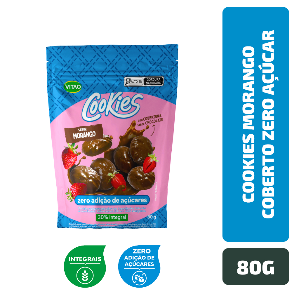 Cookies Morango Coberto Zero Açúcar Vitao 80 g - Food & Beverages