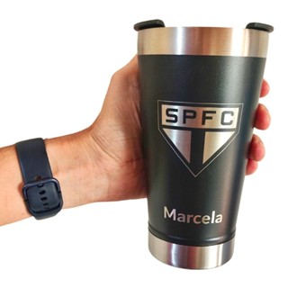 Copo Do SPFC Preto Térmico C/tampa E Abridor 473ml em Oferta na Shopee