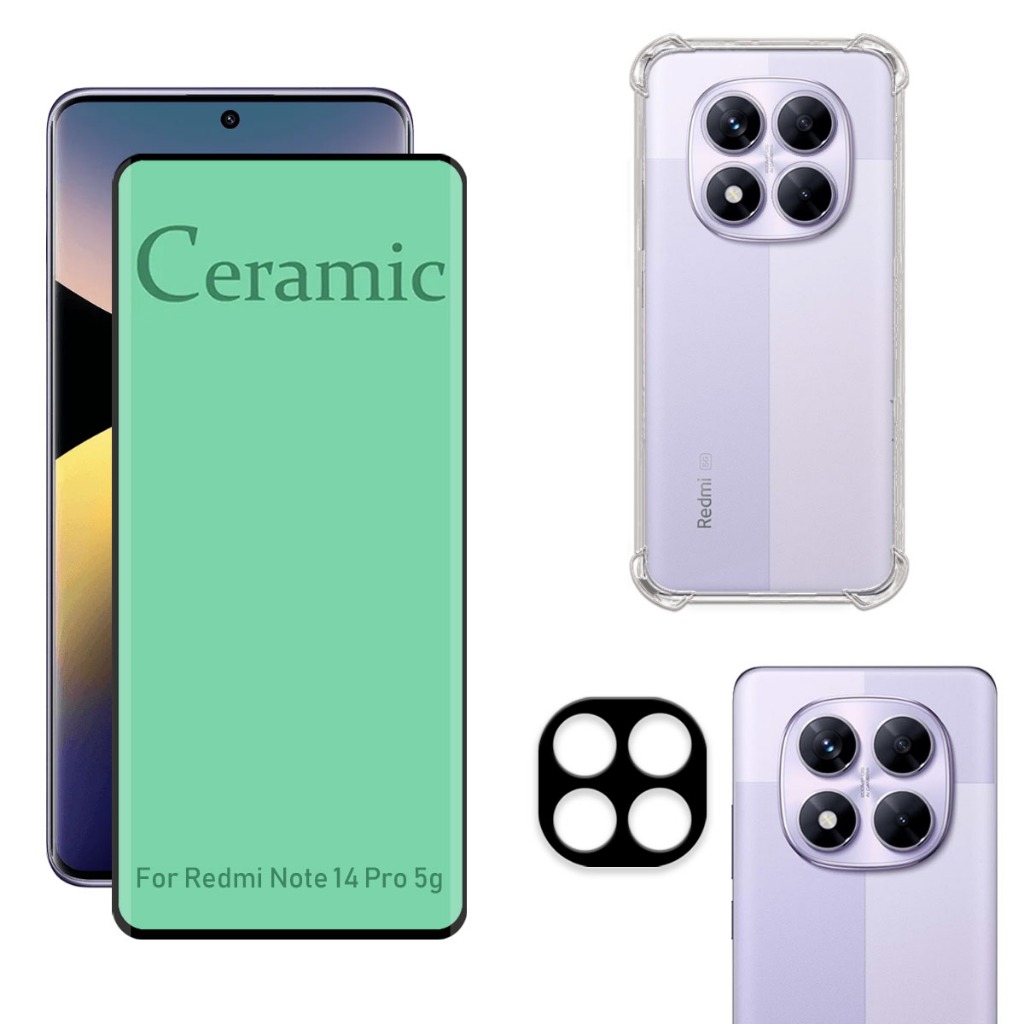 Kit Para Redmi Note 14 Pro 5G | Película de Cerâmica - Capa Anti Shock - Película da Câmera 3D em Oferta na Shopee