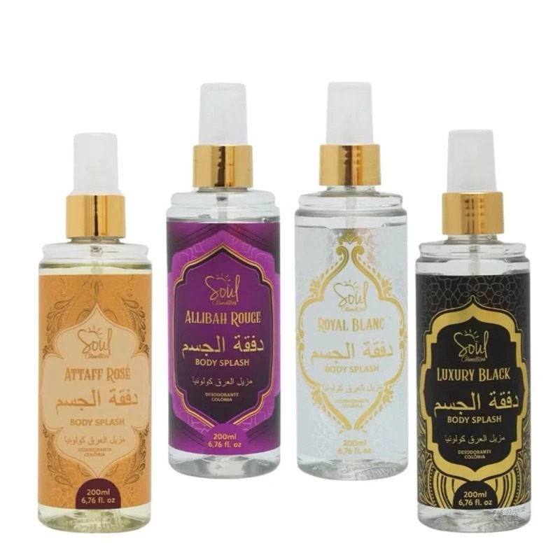 KIT 4 BODY SPLASH ARABE SOUL DESODORANTE COLONIA LUXURY BLACK, ROYAL BLANG,ATTAFF ROSÉ,ALL...