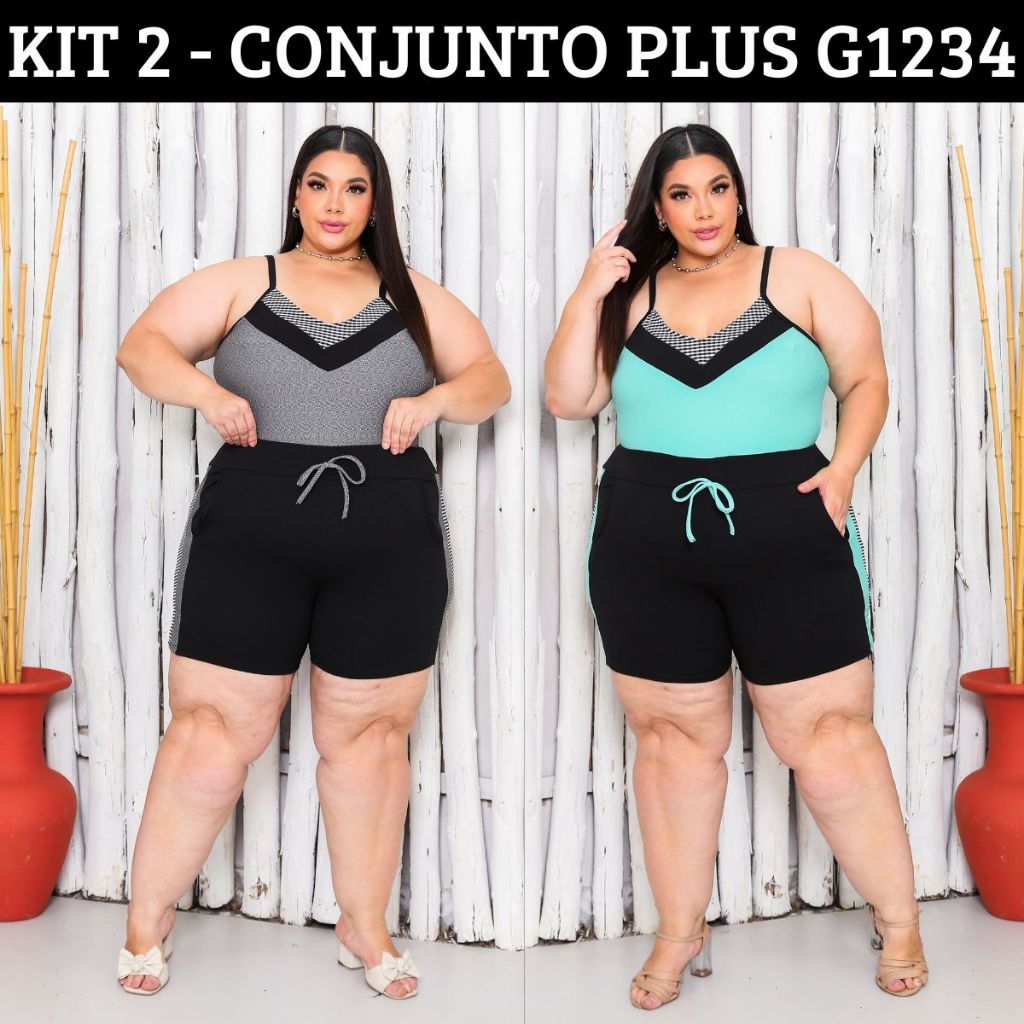 Kit 2 Conjunto Feminino Plus Size Verao Regata e Short Tamanhos Grandes G1 G2 G3 G4 Gordinhas Maravilhosas Moda Plus t em Oferta na Shopee