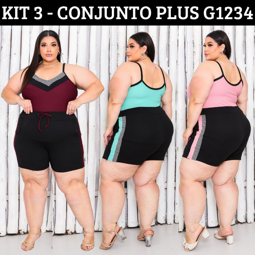 KIT 3 Conjunto Plus Size Feminino Verao Short e Regata Tamanhos Grandes G1 G2 G3 G4 Gordinhas Maravilhosas Moda Plus em Oferta na Shopee