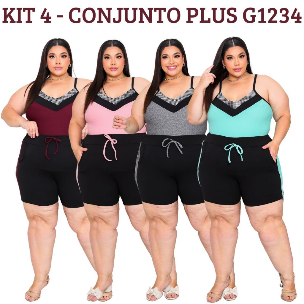 KIT 4 Conjunto Plus Size Feminino Verao Short e Regata Tamanhos Grandes G1 G2 G3 G4 Gordinhas Maravilhosas Moda Plus em Oferta na Shopee