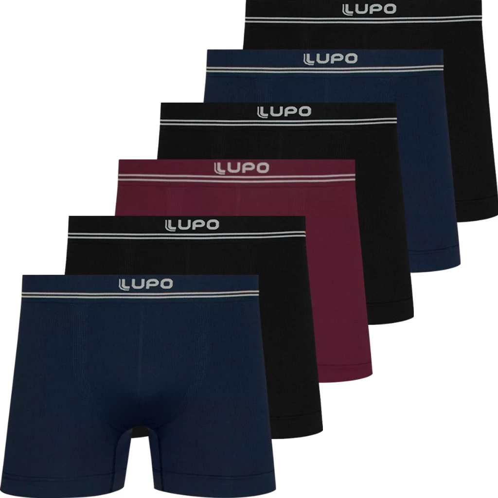 Kit 6 Cuecas Boxer Lupo Poliamida Sem Costura Respirável Confortável Cueca Masculina Original Sport
