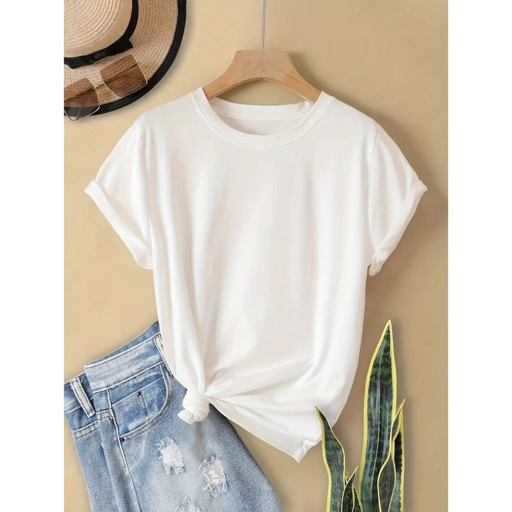 Camiseta Básica Slim Clássica Feminina - Gola Redonda Casual, Manga Curta - Versátil & Confortável, Fácil de Cuidar