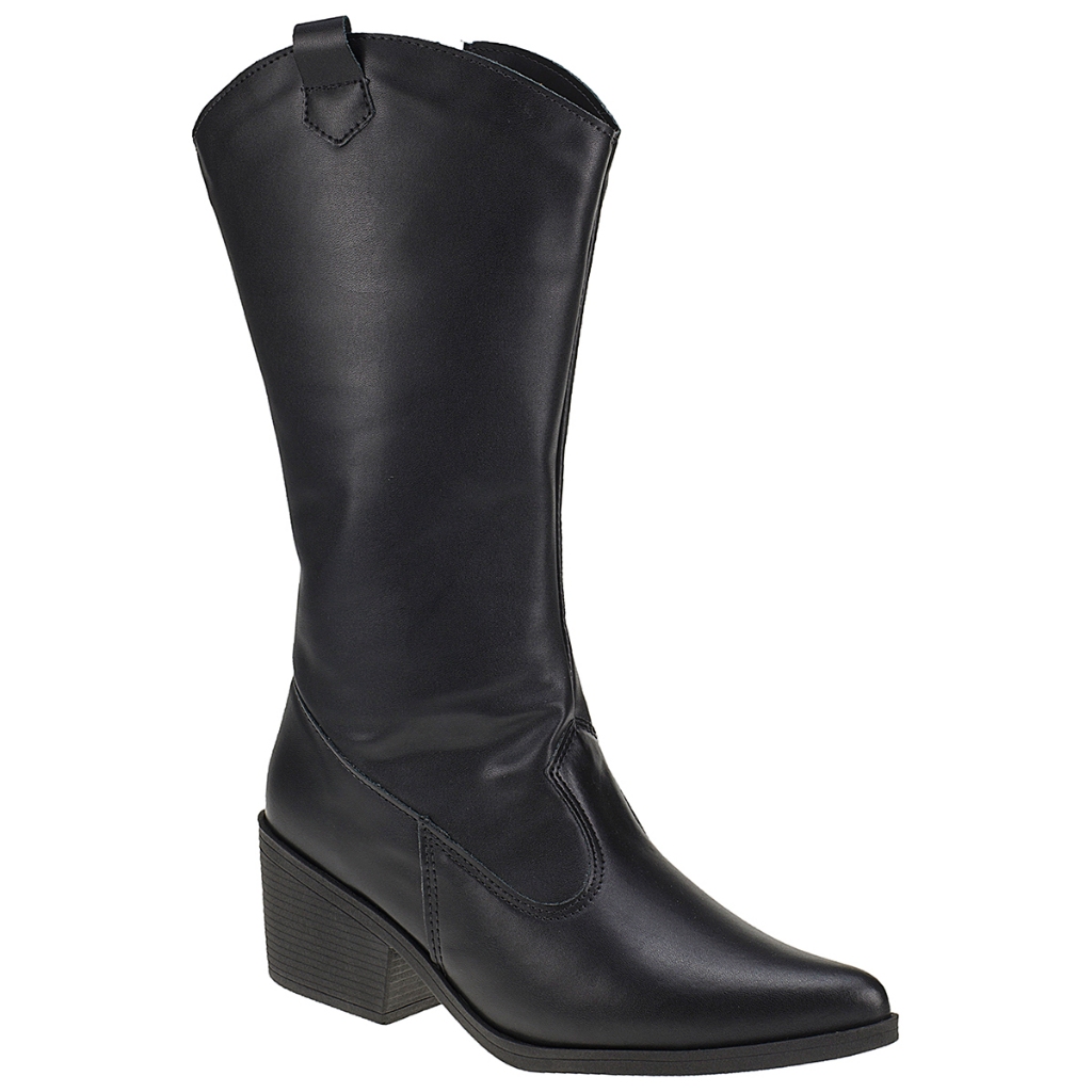 Bota Feminina Salto Country Medio Cano Medio Zíper Lateral Bico Fino 930-03