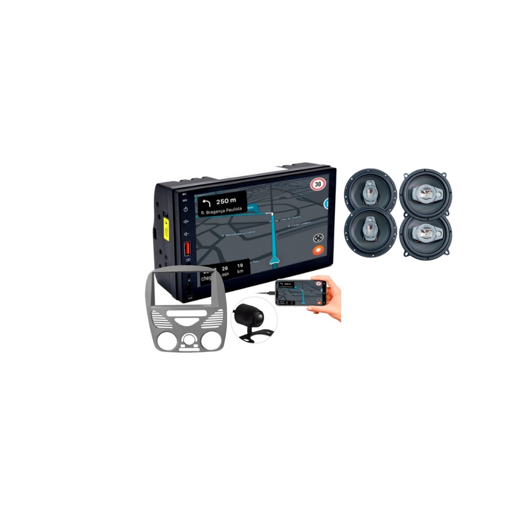KIT CENTRAL MULTIMIDIA MP5 7 POL COM FALANTES PALIO 2002 A 2014 COM AR