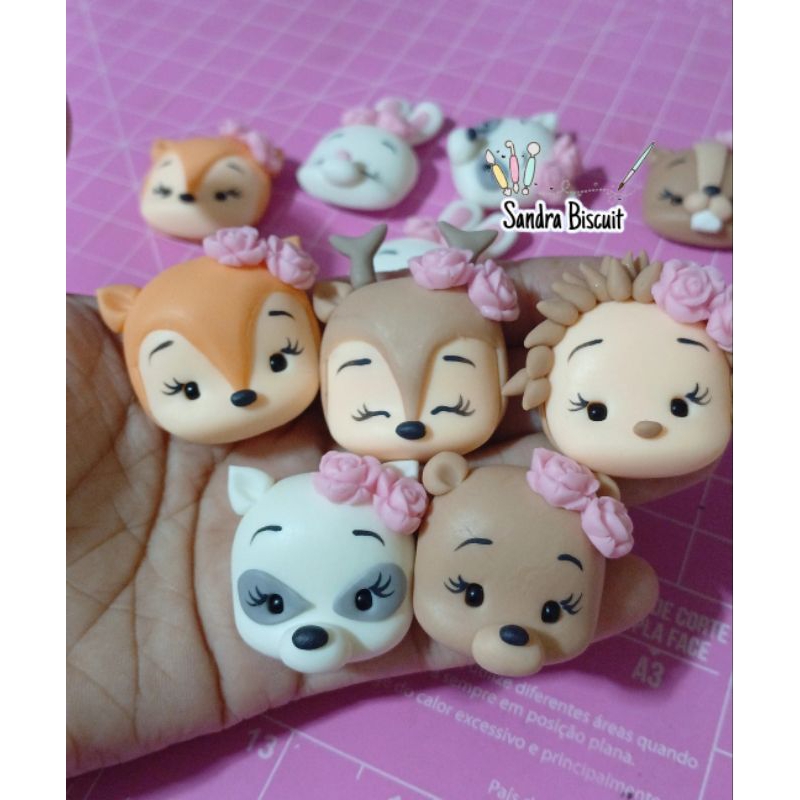Apliques animais do bosque em biscuit 10 unidades
