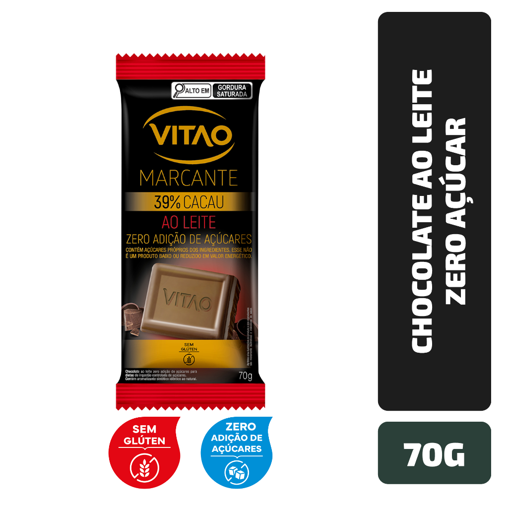 Chocolate ao Leite Zero Açúcar Marcante 70 g - Food & Beverages
