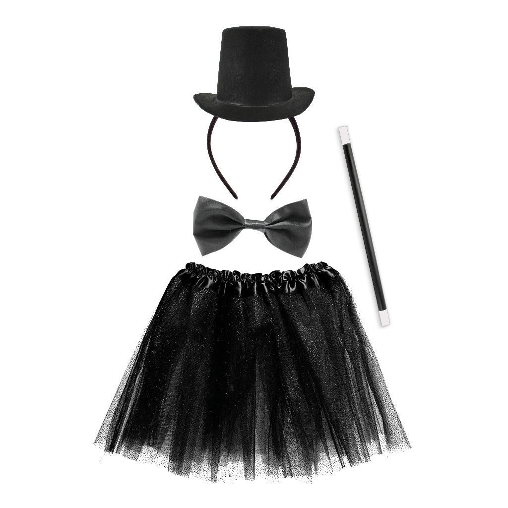 Fantasia Magico Infantil Tiara Varinha Gravata Saia Festa