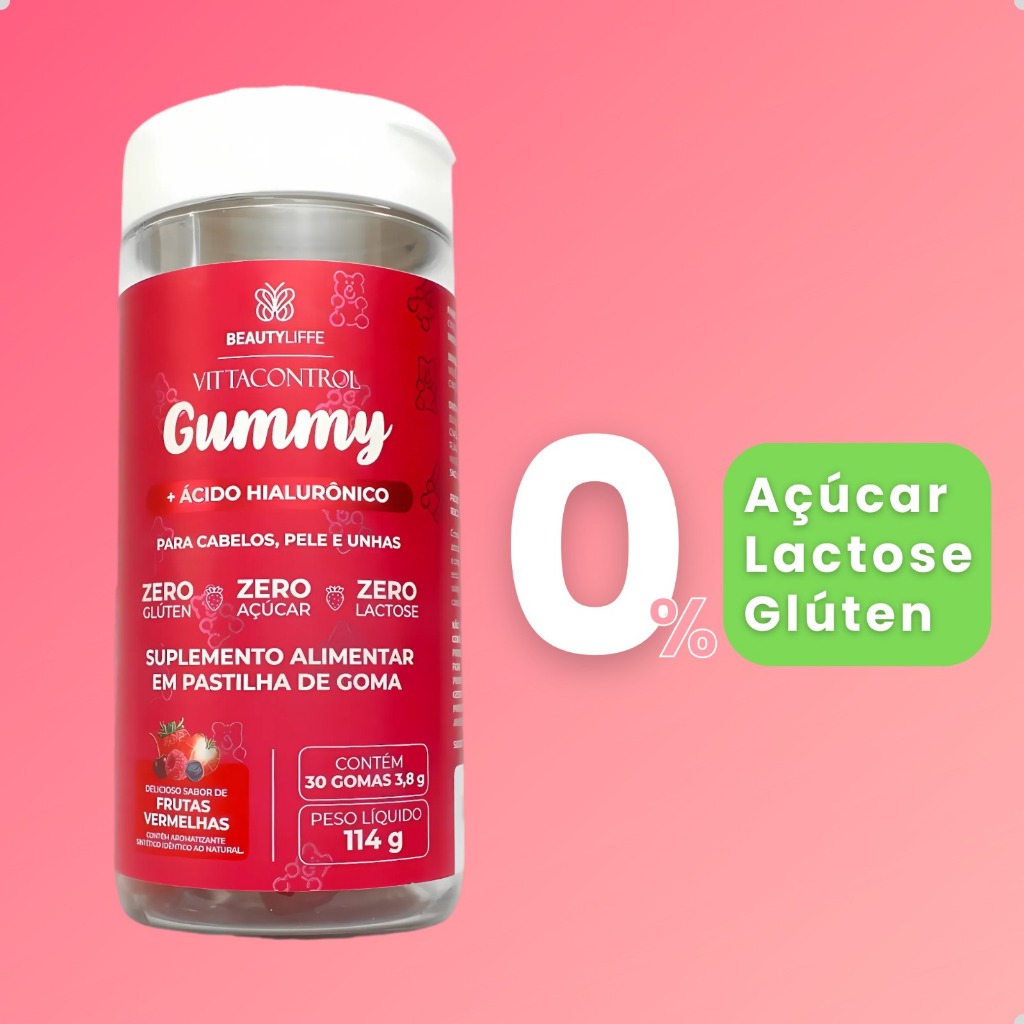 Kit 2 VittaControl Gummy ZERO Vitamina para Crescimento Fortalecimento Cabelo, Unhas e Pele Linda