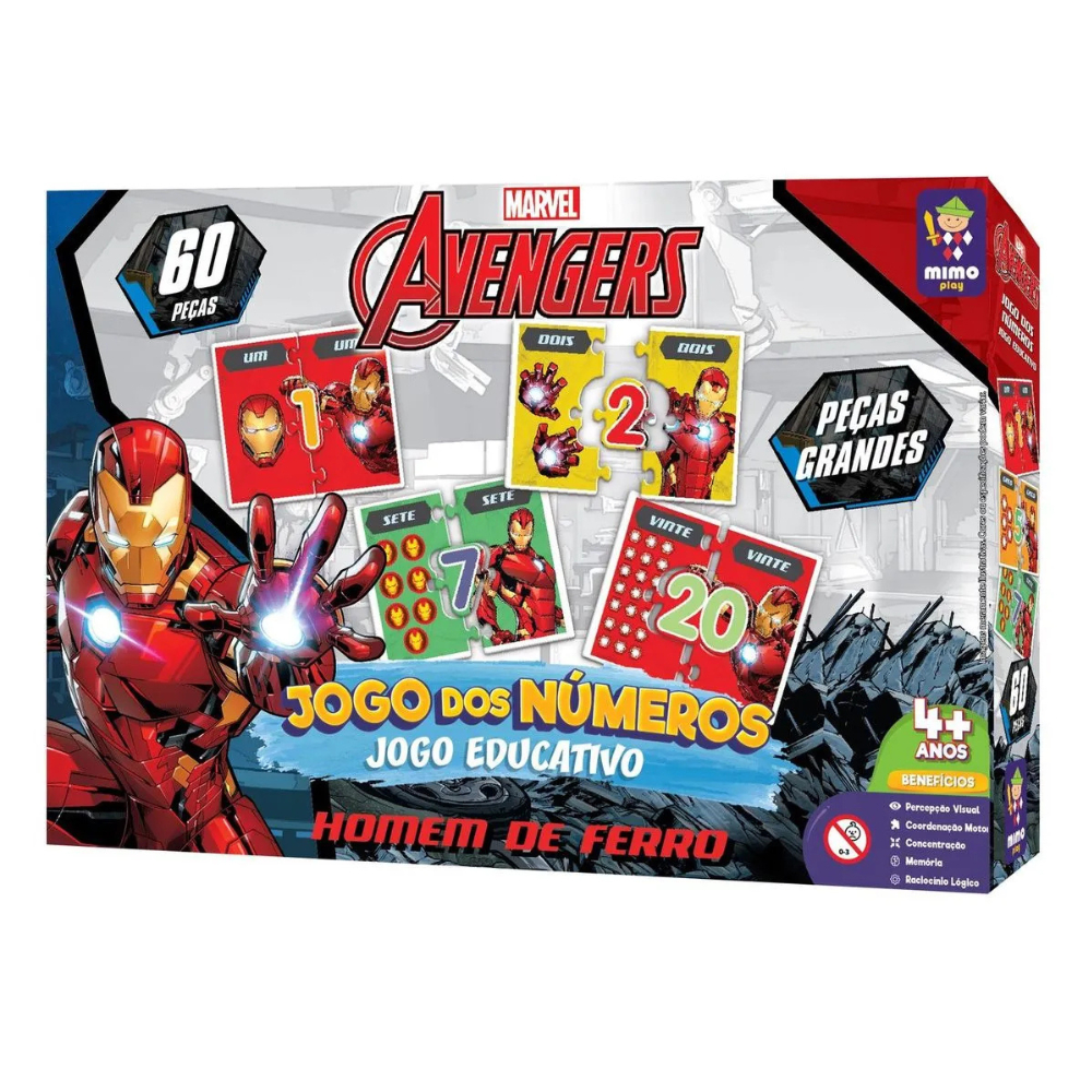 Jogo dos Números Educativo 60 Peças Homem de Ferro Marvel - Mimo Toys