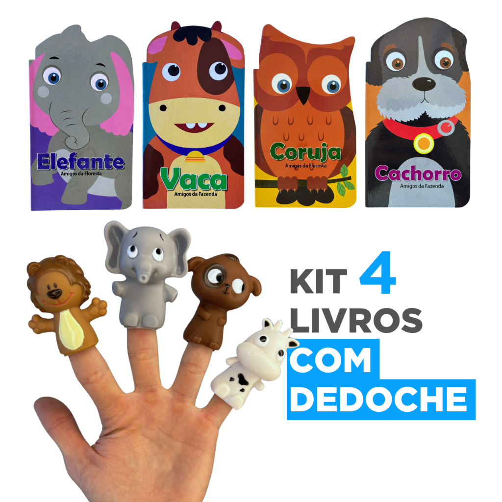 Kit 4 Livros com Dedoches Animais Divertidos para Bebês e Crianças Capa Dura Histórias de ...
