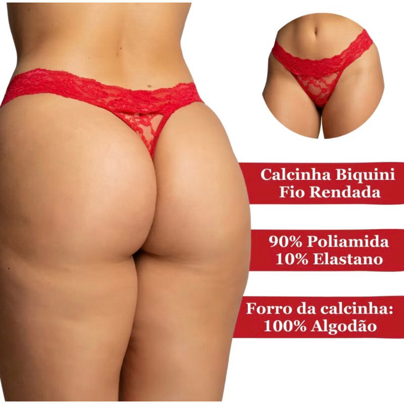 Calcinha de Renda Fio Dental e Fio Duplo Tanga Levanta Bumbum Confortável pluss