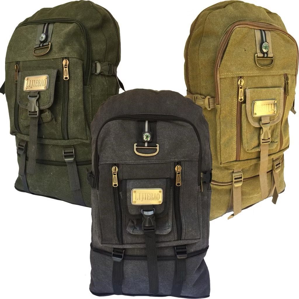 Mochila de Lona Masculina Grande Reforçada 50L Resistente Para Viagens Com Bússola ENVIO IMEDIATO
