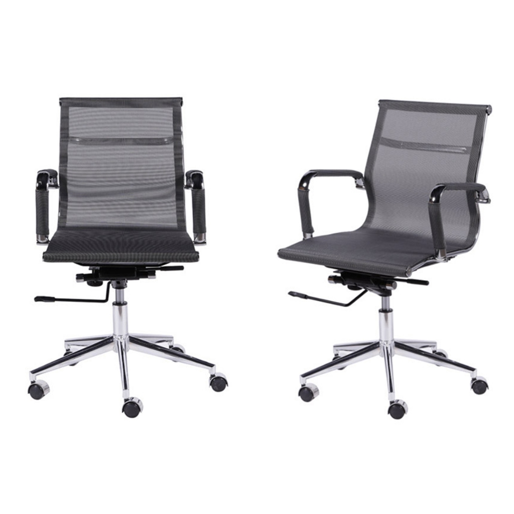 Kit 2 Cadeiras De Escritório Ergonômica Cinza Com Encosto Em Tela Base Giratória