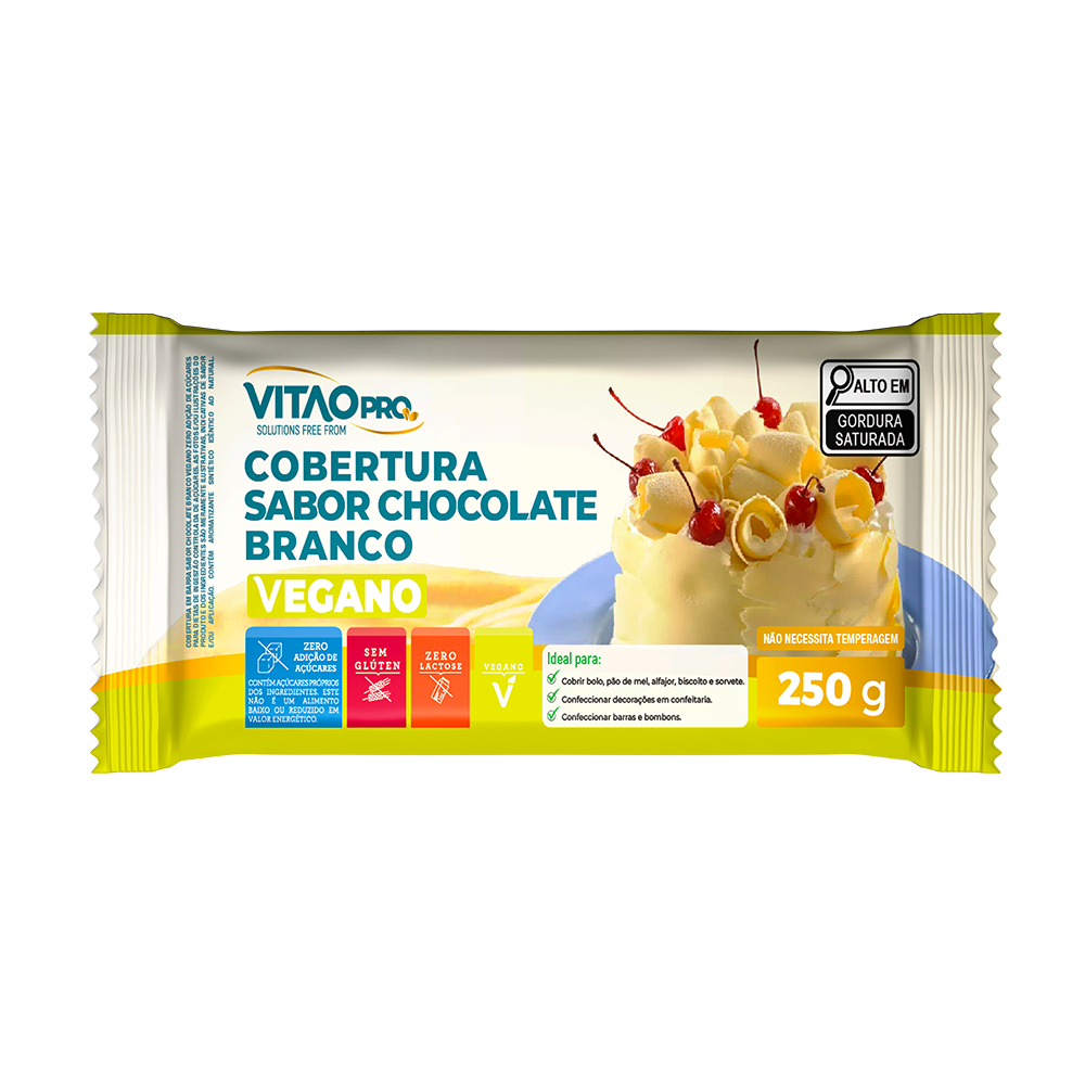 Cobertura Sabor Chocolate Branco Vegano Zero Açúcar Vitao PRO 250 g