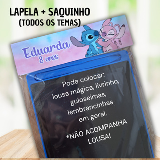 Lapela Personalizada + Saquinho para Lembrancinhas (lousa mágica, livrinho, kit diversão) - Não acompanha lousa em Oferta na Shopee