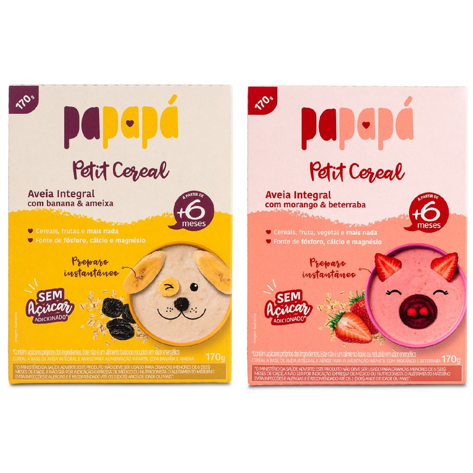 Kit 2 Cereal Infantil Papapá Aveia Banana Morango S/ Açúcar