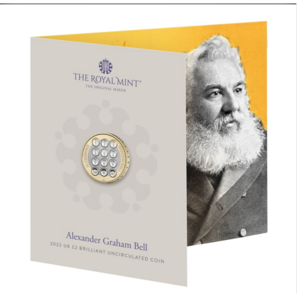 Blister do Reino Unido - 2 libras, 2022 - Centenário da morte de Alexander Graham Bell