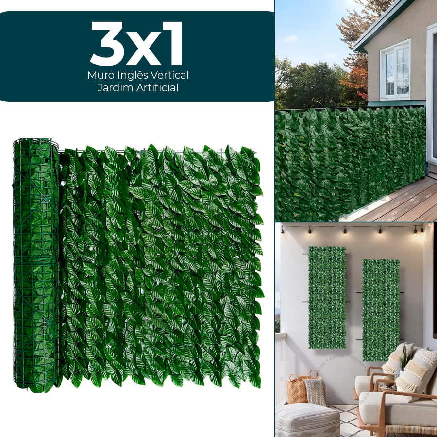 Muro Inglês Jardim Vertical Artificial 2x1 e 3x1 Painel Decoração Artificial
