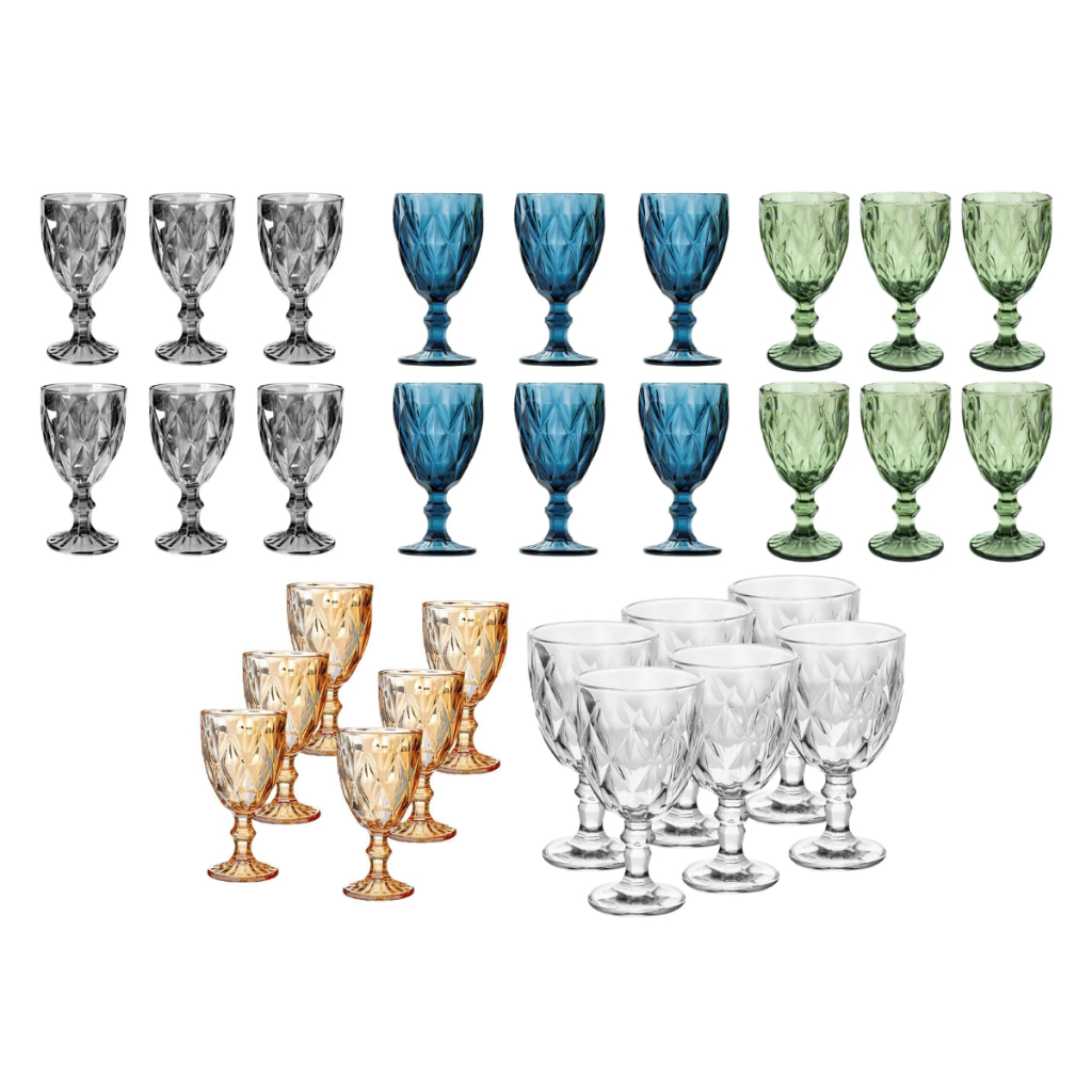 Taça Diamond Vidro Jogo de Taças com 6 Diamante Bico de Jaca 340ml 260ml