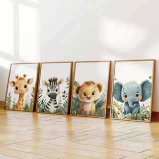 Kit 4 Quadros Decorativos com Moldura Safari Boho Arte Infantil Maternidade Premium Bebê Decoração Quarto A3 34x44 em Oferta na Shopee