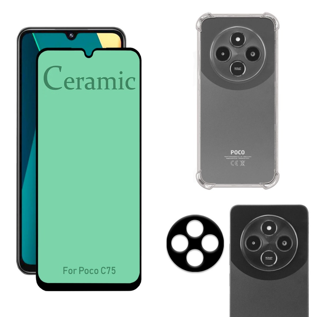 Kit Para Xiaomi Poco C75 | Película de Cerâmica - Capa Anti Shock - Película da 