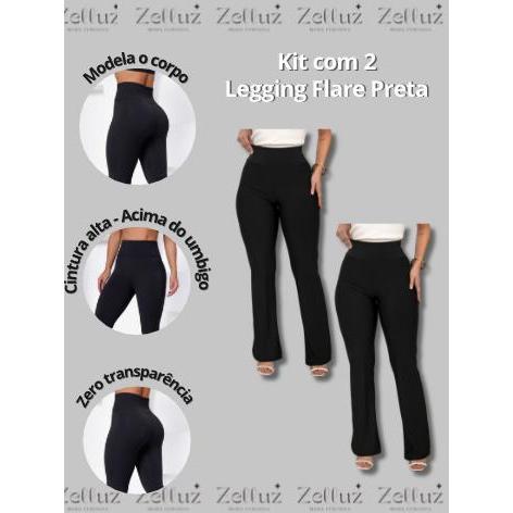 kit com 2 Calças Feminina Legging Flare Flanelada Bailarina Cintura Alta Boca de Sino Leg Casual dia a dia