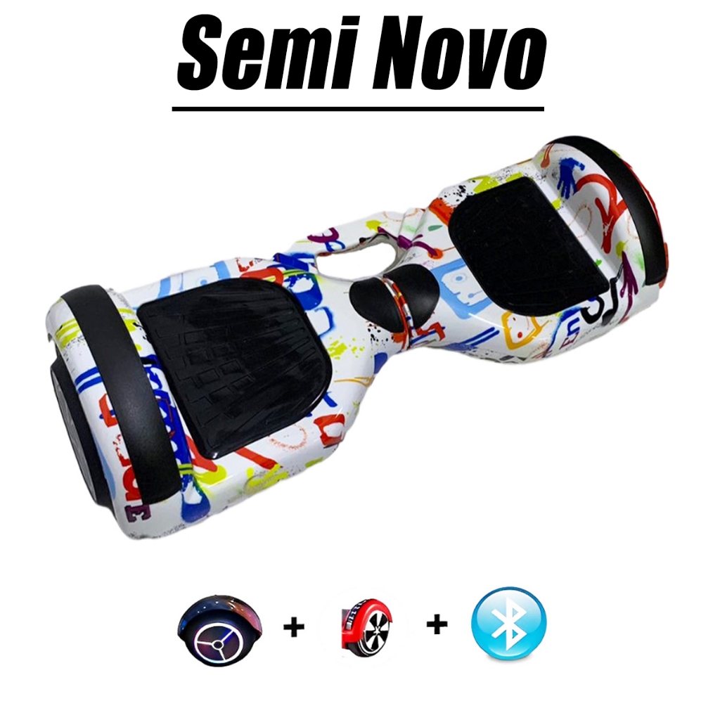 Skate Eletrico Hoverboard Semi Novo Led Bluetooth Musica 6 Polegadas Overboard Scooter