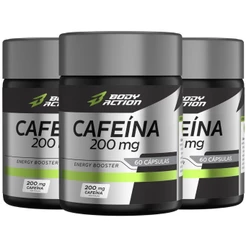 Kit 3x Cafeína 200mg Energy Booster Total 180 Caps Bodyaction