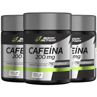 Kit 3x Cafeína 200mg Energy Booster Total 180 Caps Bodyaction em Oferta na Shopee
