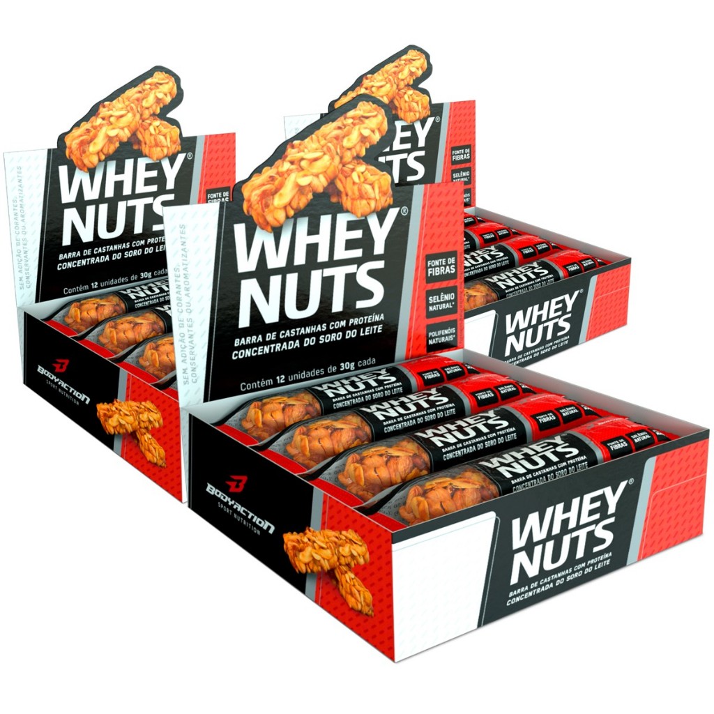 Kit 3x Displays Barra de Proteína Whey Nuts Total 36 Unidades Bodyaction em Oferta na Shopee