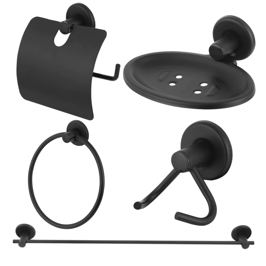Kit Acessorios Para Banheiro Preto Fosco 5 Peças Completo