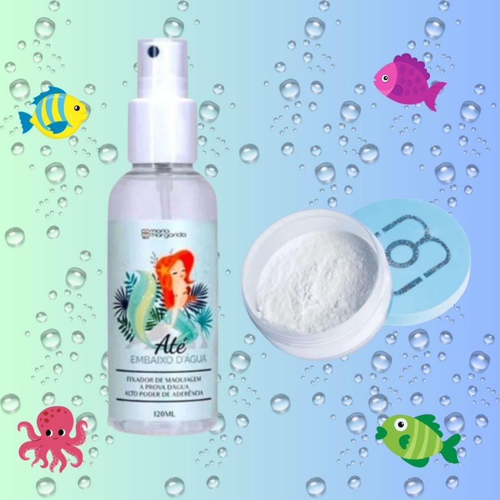 MAQUIAGEM IMPECÁVEL MARGARILOCK E FIXADOR DE MAQUIAGEM ATÉ EMBAIXO D´ÁGUA MARIA MARGARIDA KIT