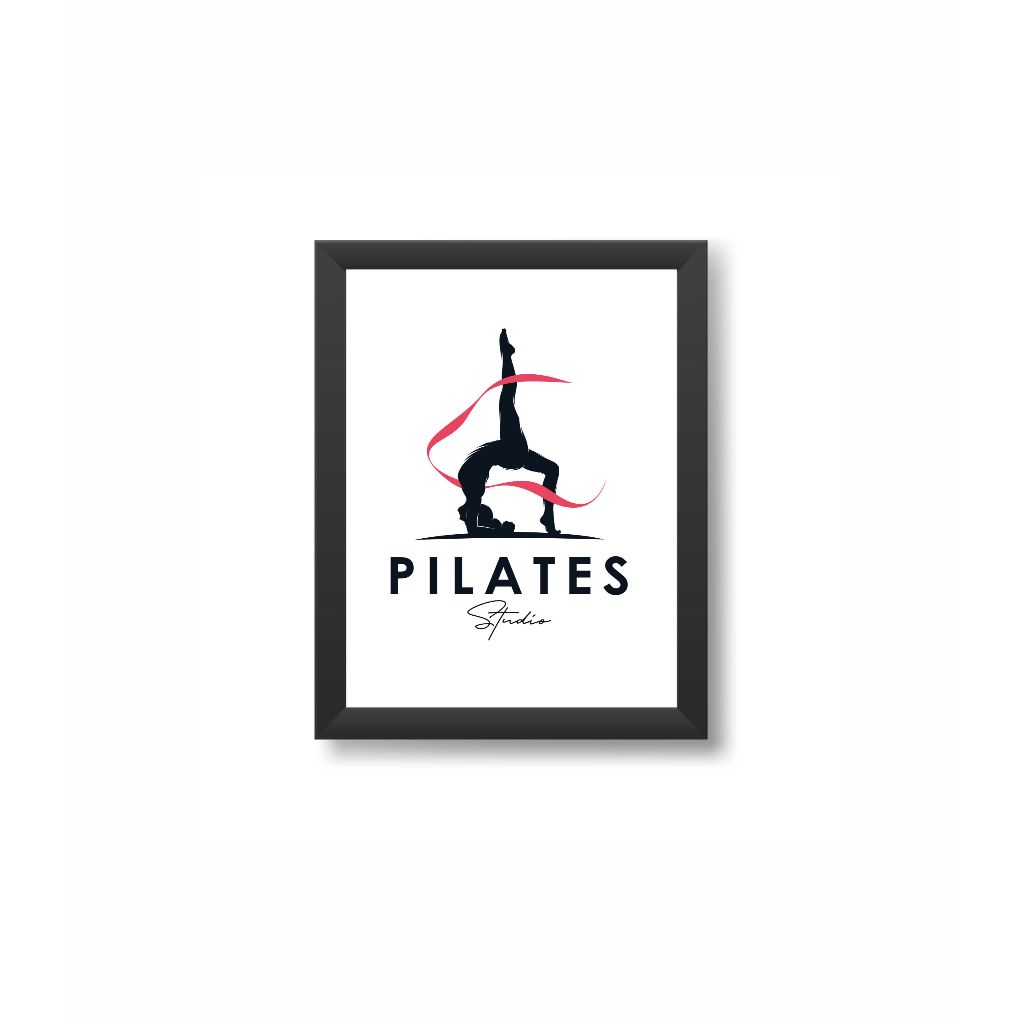Quadro Decorativo Pilates Decoração Estúdio Academia Moldura 20x30cm Madeira Vidro Cor Preta